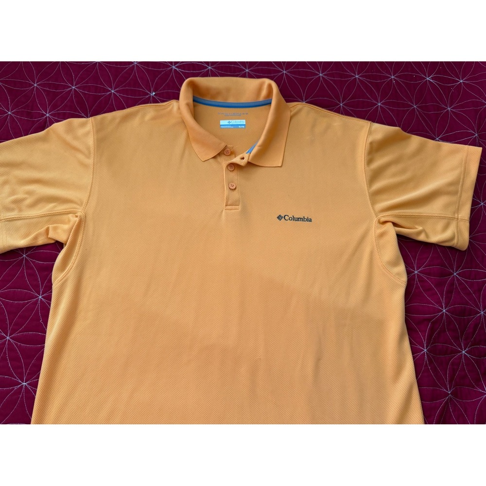 Columbia Mens Omni-Shade Sun Protection Polo Shirt XL Yellow Orange Short Sleeve